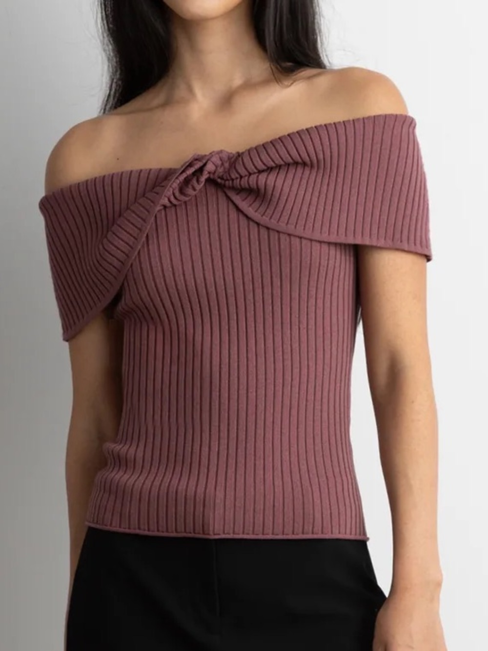 OAK + FORT Ribbed Off-Shoulder Knit Top